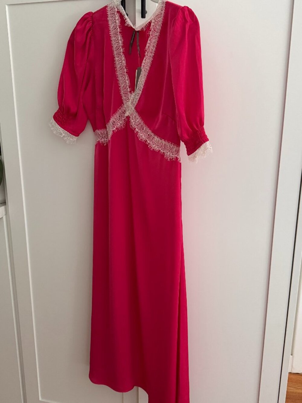 XS Anthropologie Midi Slip Dress in Rose with Lace Details NWT